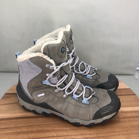 Oboz Bridger 7 Insulated B-DRY Waterproof Hiking Boots Beige Blue Womens 11